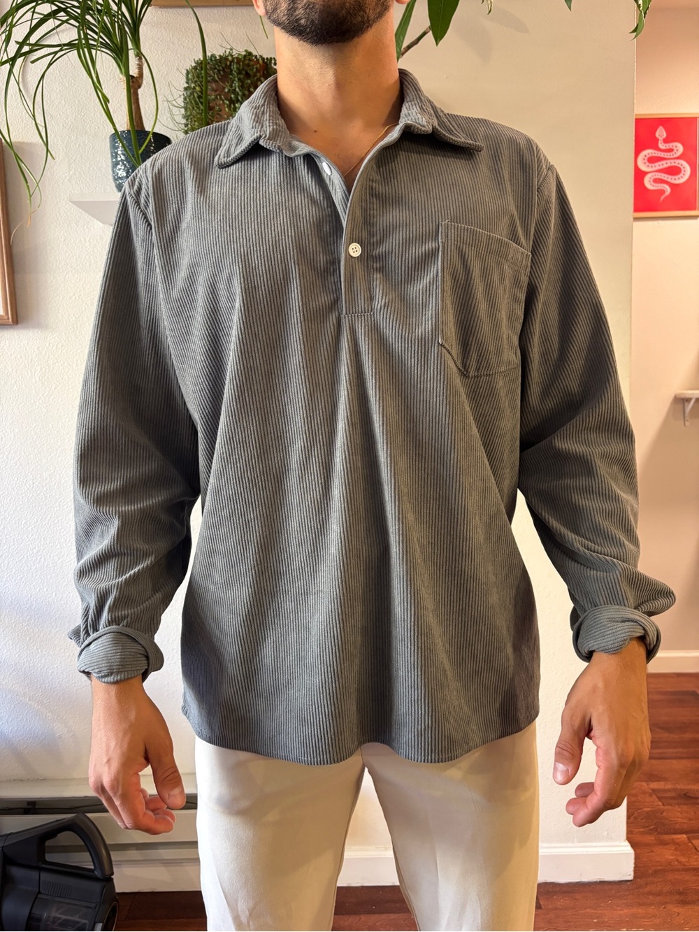 Men's Long-Sleeve Corduroy Shirt - Gray